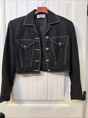Moschery Black Cropped Jean Jacket with Contrast Stitching